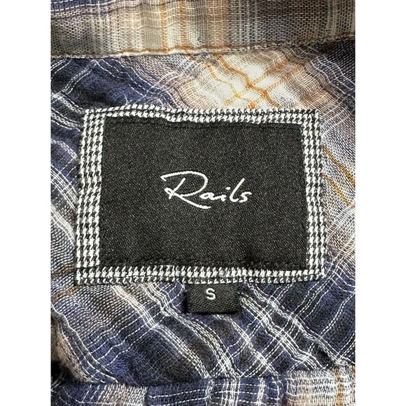 Rails Top Womens Small Blue Plaid Long Sleeves 100% Cotton Sheer Autumn Campfire - Picture 7 of 9